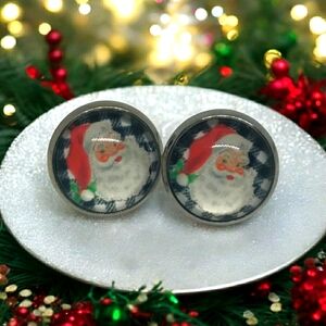 Vintage Christmas Santa cabochon 12mm stud earrings 3/$15